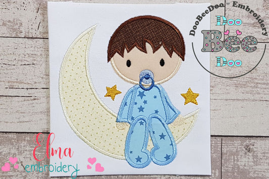 Baby Boy on the Moon - Applique - Machine Embroidery Design