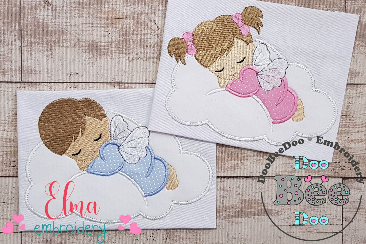 Baby Angel Boy and  Girl Sleeping on the Cloud - Applique - Set of 2 designs
