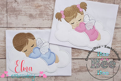 Baby Angel Boy and  Girl Sleeping on the Cloud - Applique - Set of 2 designs