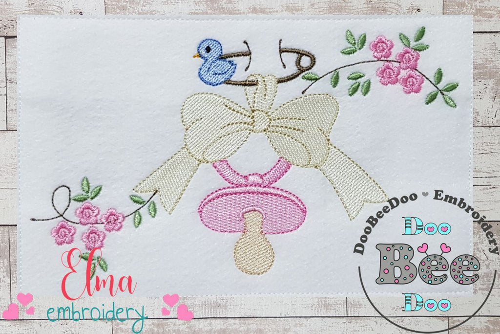 Baby Binky, Bow, Flowers and Bird - Fill Stitch