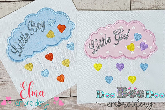 Little Boy and Little Girl Cloud and Hearts - Set of 2 designs - Applique