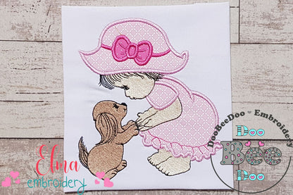 Baby Girl and Puppy - Applique - Machine Embroidery Design