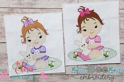 Baby Girl and Bunny - Rippled & Fill Stitch - Set of 2 designs