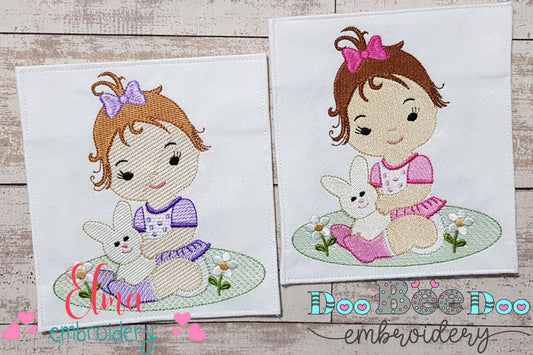 Baby Girl and Bunny - Rippled & Fill Stitch - Set of 2 designs