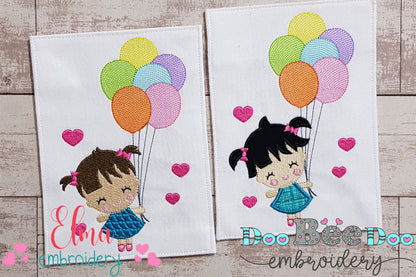 Girl Holding Balloons - Fill Stitch & Applique