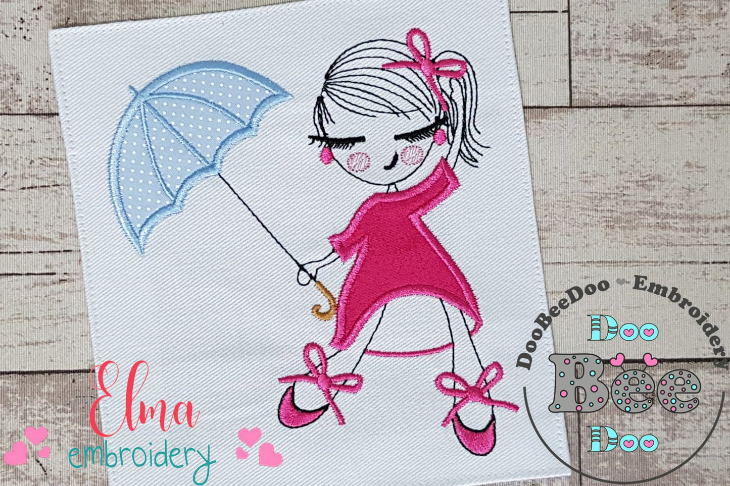 Swirly Girl and Umbrella - Applique Embroidery