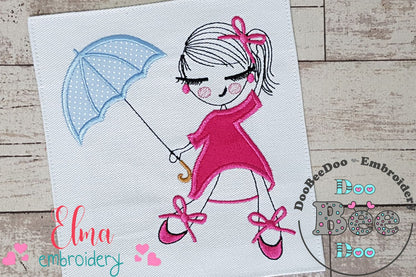 Swirly Girl and Umbrella - Applique Embroidery