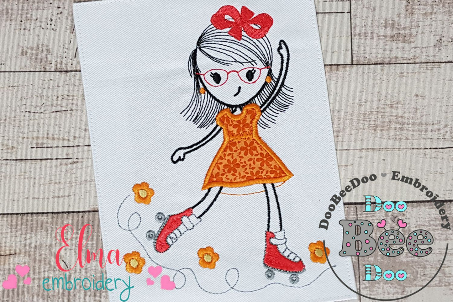 Swirly Girl Skating - Applique Embroidery