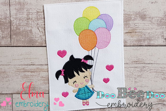 Girl Holding Balloons - Applique Embroidery