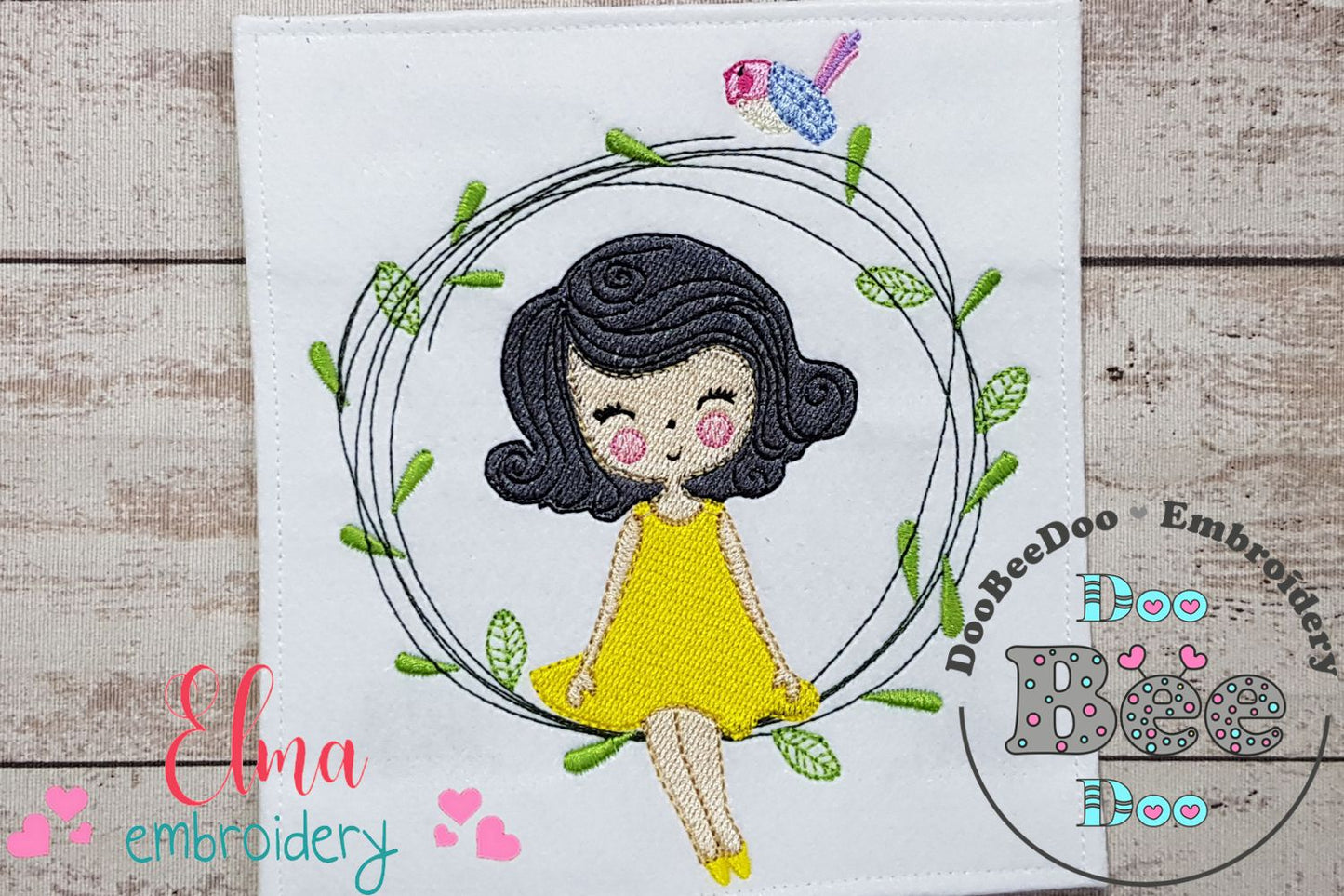 Girl on the Garden Branch - Fill Stitch - Machine Embroidery Design
