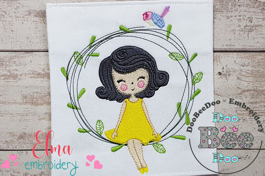 Girl on the Garden Branch - Fill Stitch - Machine Embroidery Design