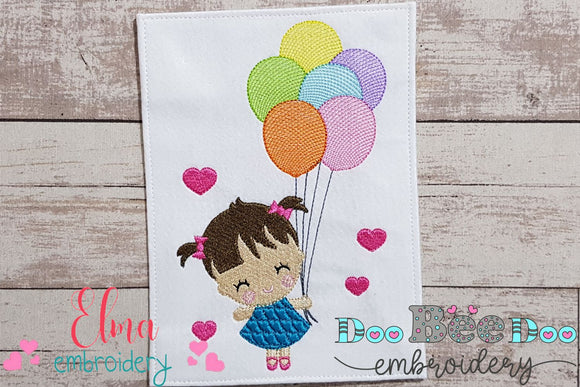 Girl Holding Balloons - Fill Stitch