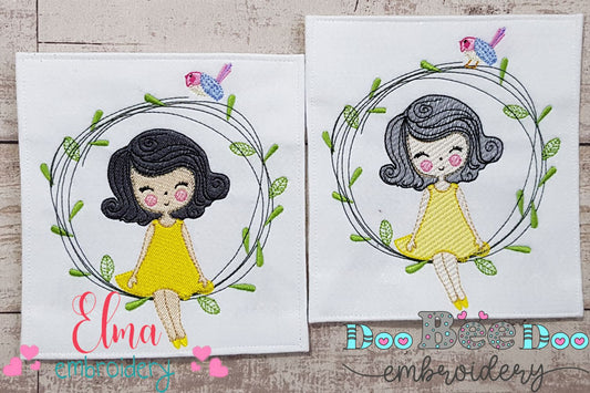 Girl on the Garden Branch - Fill Stitch & Rippled - Set of 2 designs