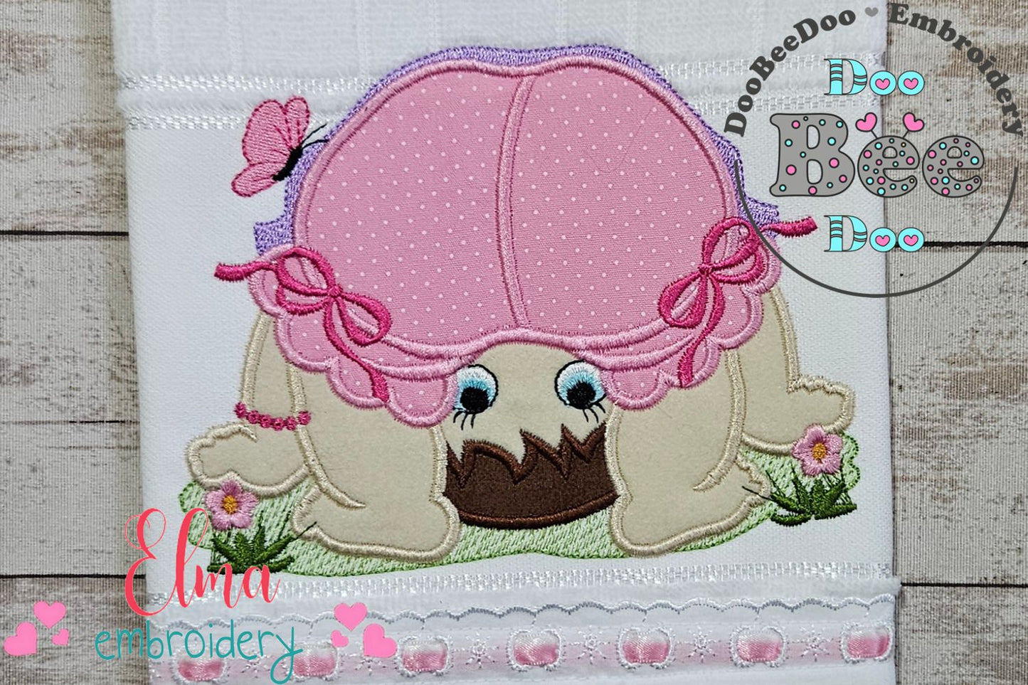 Baby Girl Looking Through her Legs - Applique