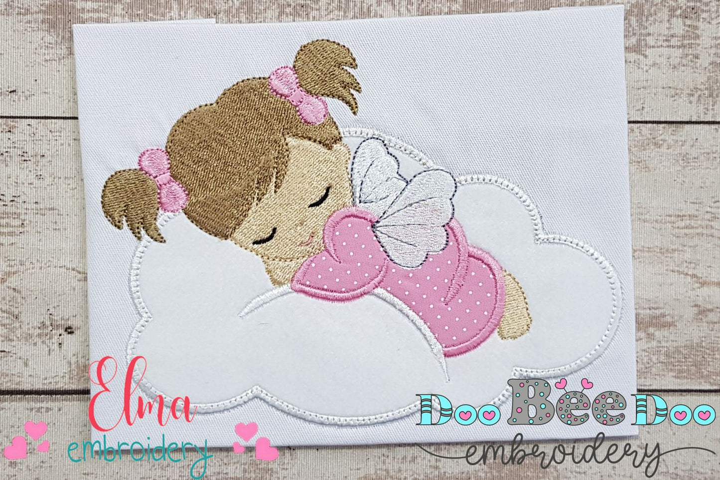 Baby Angel Girl Sleeping on the Cloud - Applique - Machine Embroidery Design