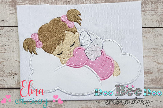 Baby Angel Girl Sleeping on the Cloud - Applique - Machine Embroidery Design