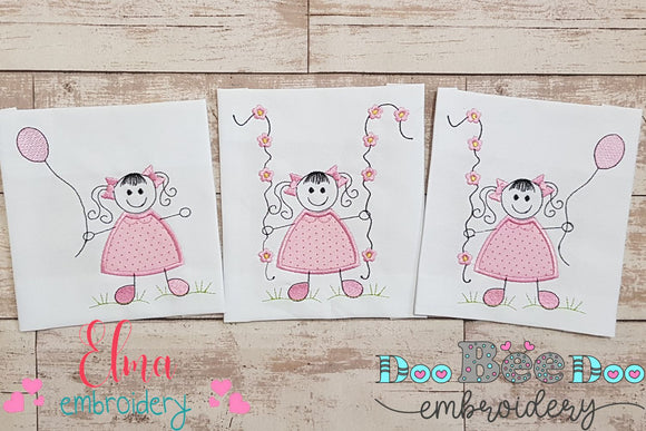 Swirly Baby Girl Trio - Applique - Set of 3 designs