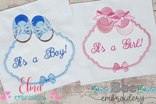 It's a Boy and Girl Baby Shoe Frame - Set of 2 designs - Applique
