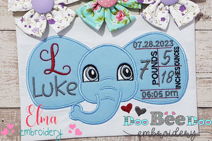 Baby Boy Elephant Birth Announcement Template - Applique
