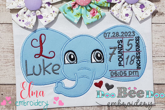Baby Boy Elephant Birth Announcement Template - Applique