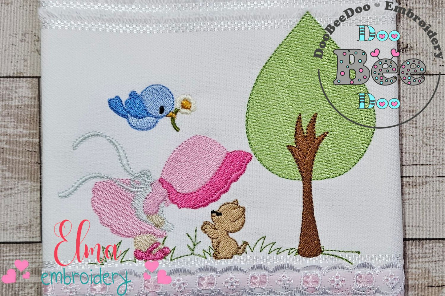 Sunbonnet, Tree and Kitty - Fill Stitch - Machine Embroidery Design