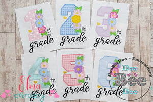 1st to 6th Grade Flowers Back to School Bundle - Applique - Machine Embroidery Design