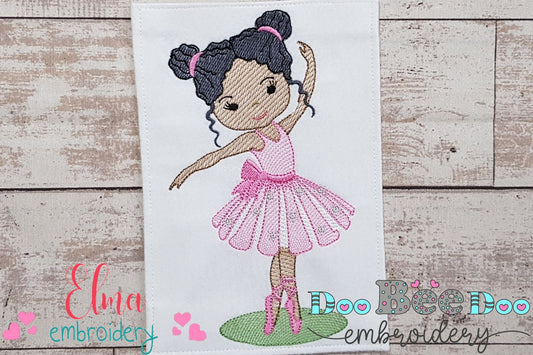 Sweet Curly Hair Ballerina - Rippled Stitch Embroidery