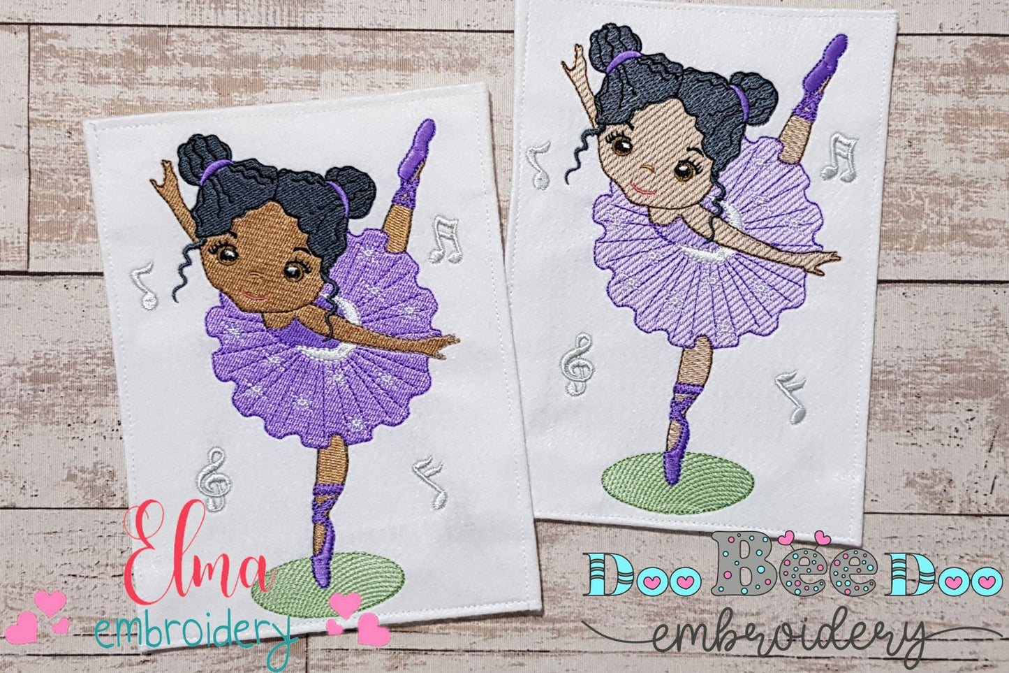 Curly Hair Ballerina Dancing - Fill & Rippled Stitch - Set of 2 designs