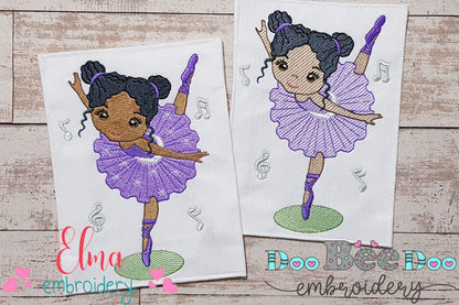 Curly Hair Ballerina Dancing - Fill & Rippled Stitch - Set of 2 designs