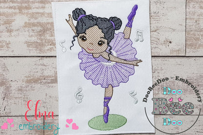 Curly Hair Ballerina Dancing - Rippled Stitch