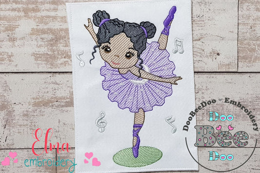Curly Hair Ballerina Dancing - Rippled Stitch