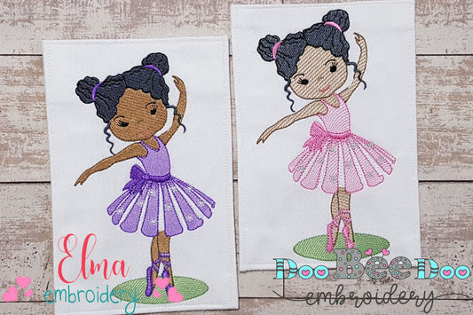 Sweet Curly Hair Ballerina - Fill & Rippled Stitch - Set of 2 designs