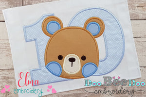 Teddy Bear Girl Number Ten 10 Tenth Birthday - Applique