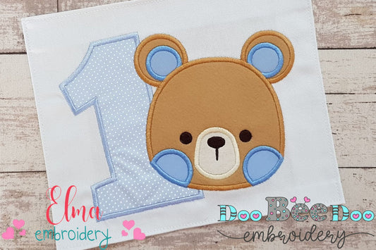 Teddy Bear Boy Number 1 One 1st Birthday - Applique