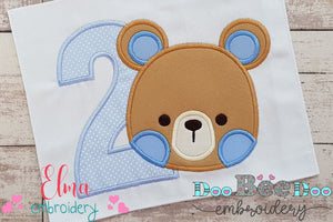 Teddy Bear Boy Number 2 Two 2nd Birthday - Applique