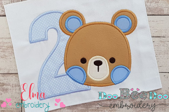 Teddy Bear Boy Number 2 Two 2nd Birthday - Applique