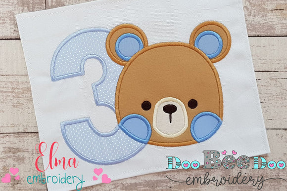 Teddy Bear Boy Number 3 Three 3rd Birthday - Applique