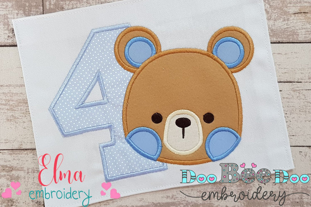 Teddy Bear Boy Number 4 Four 4th birthday - Applique