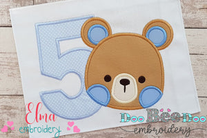 Teddy Bear Boy Number 5 Five 5th Birthday - Applique