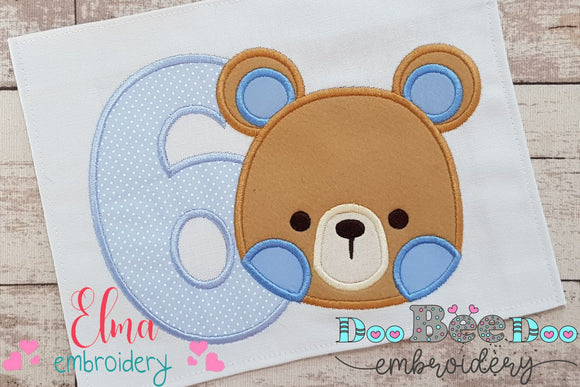 Teddy Bear Boy Number 6 Six 6th Birthday - Applique