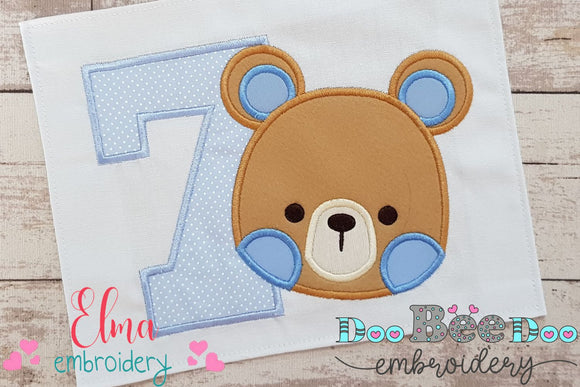 Teddy Bear Boy Number 7 Seven 7th Birthday - Applique