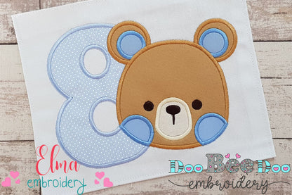 Teddy Bear Boy Number 8 Eight 8th Birthday - Applique