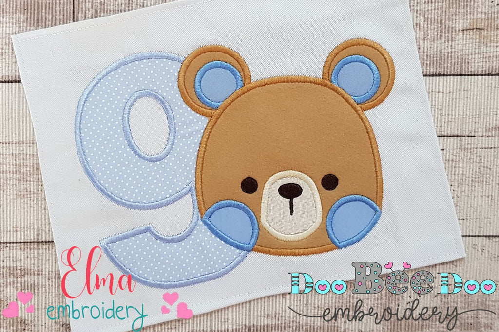 Teddy Bear Boy Number 9 Nine 9th Birthday - Applique