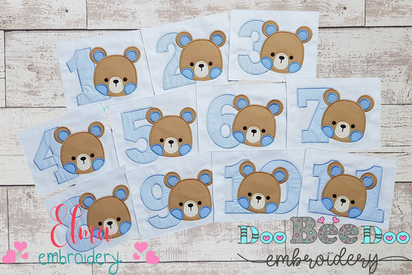 Teddy Bear Boy Birthday Set Numbers 1-11 - Applique