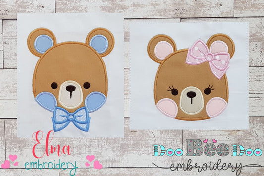 Teddy Bear Face Girl and Boy - Applique - Set of 2 designs