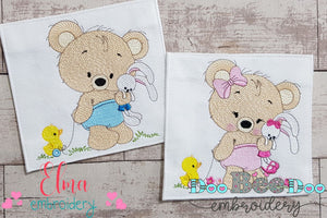 Baby Teddy Bear Boy and Girl with Bunny - Fill Stitch - Set of 2 designs