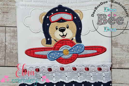 Aviator Pilot Bear - Applique - Machine Embroidery Design