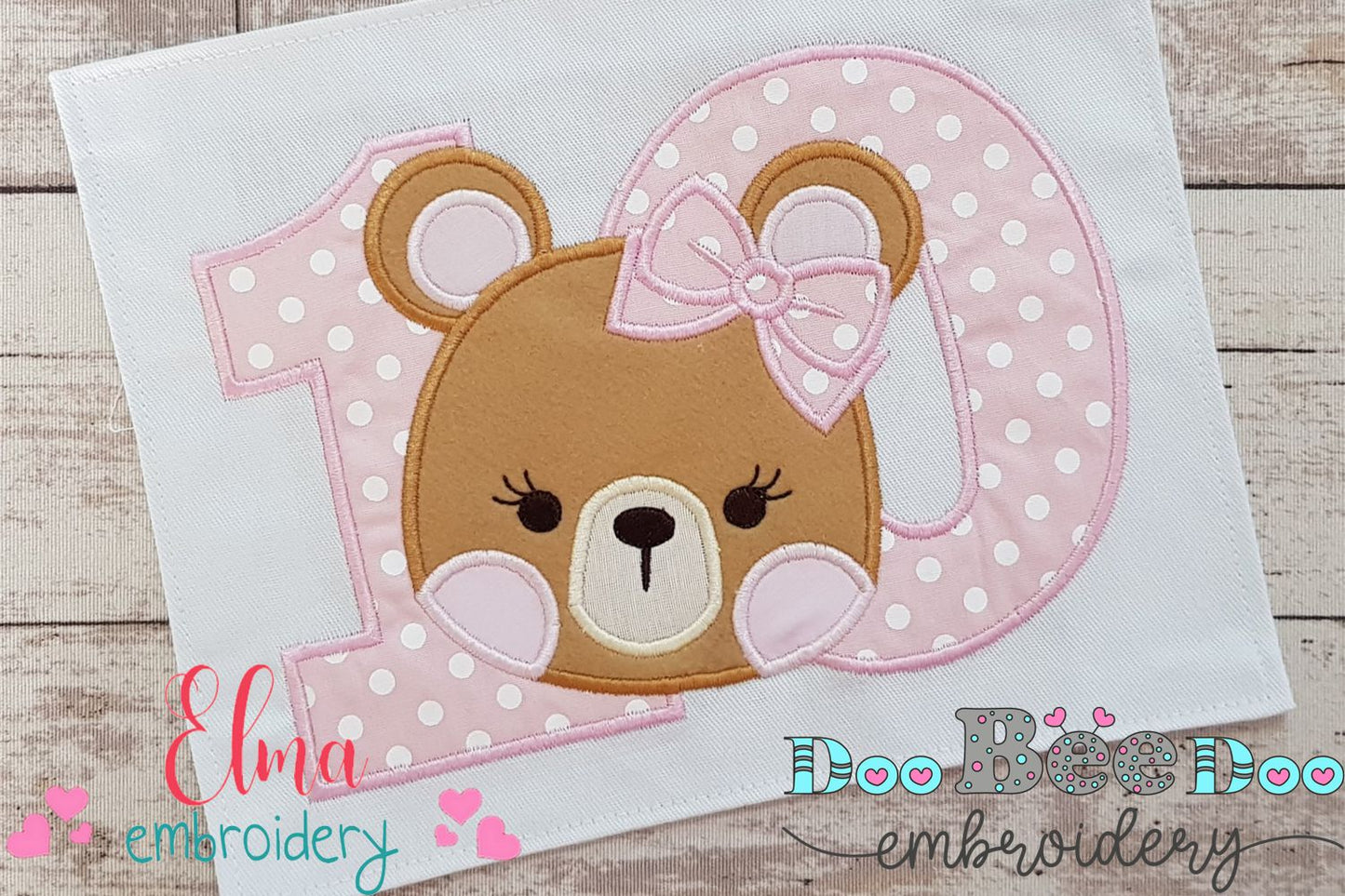 Teddy Bear Girl Number Ten 10 Tenth Birthday - Applique