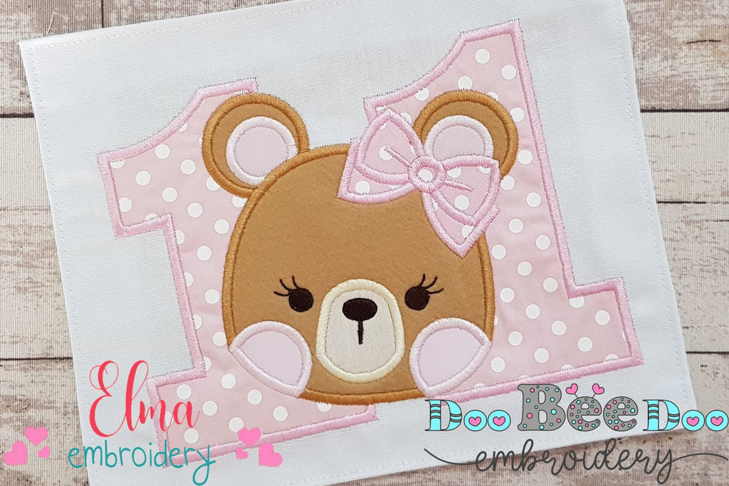 Teddy Bear Girl Number Eleven 11 Elenth Birthday - Applique