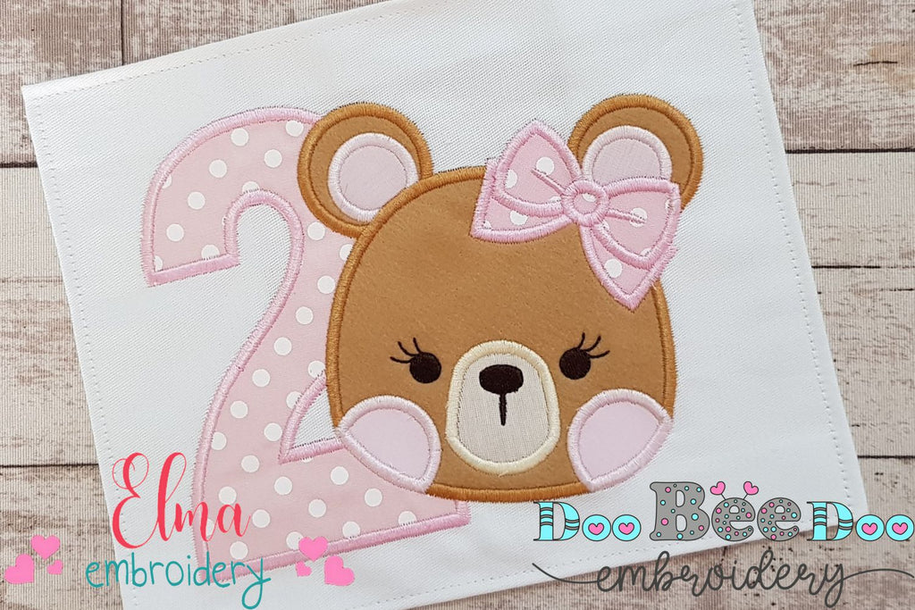 Teddy Bear Girl Number 2 Two 2nd Birthday - Applique